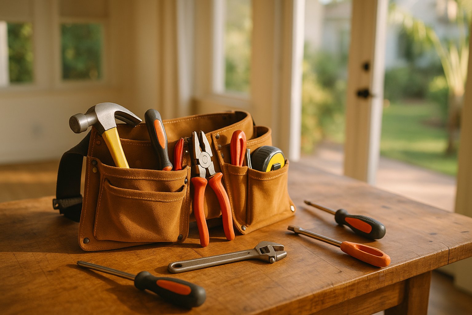 Handyman de HandyPro ajustando la bisagra de una puerta